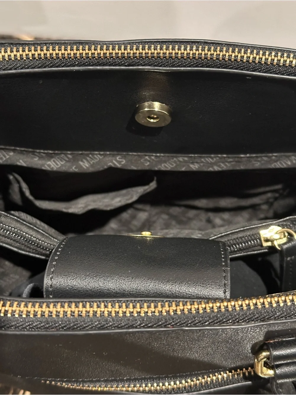 Steve Madden Black Dome Satchel with Gold Hardware